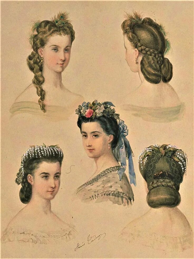 Прическа 19 века женская легкая La Mode Illustree - 1862 Historical hairstyles, Vintage costumes, Victorian era 