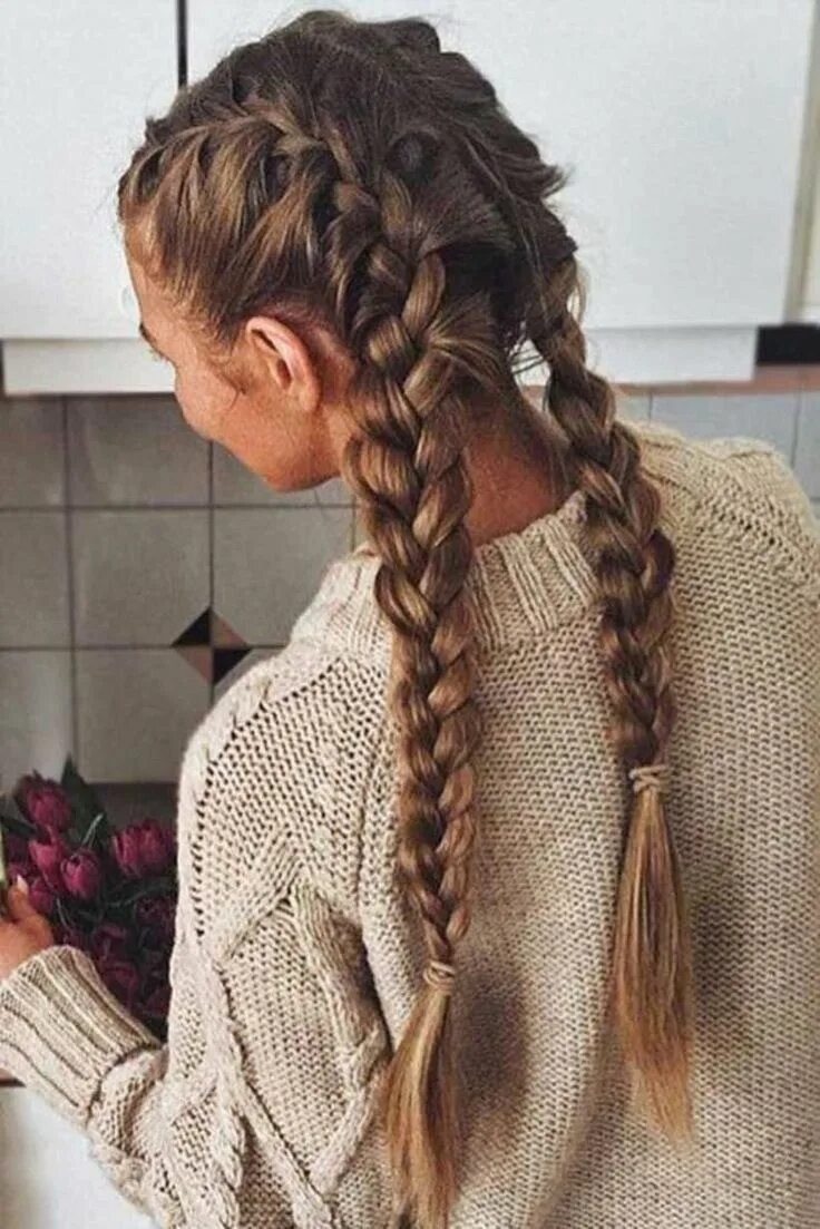 Прическа 2 косички braided hairstyles easy #braided #hairstyles \ braided hairstyles + braided hair