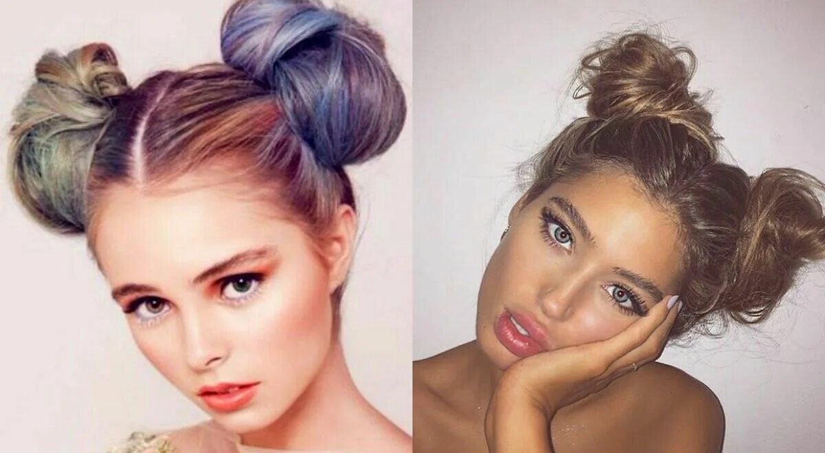 Прическа 2 пучка как сделать Pin by Ursula Payano on Cute Hair Bun Bun hairstyles, Front hair styles, Two bun