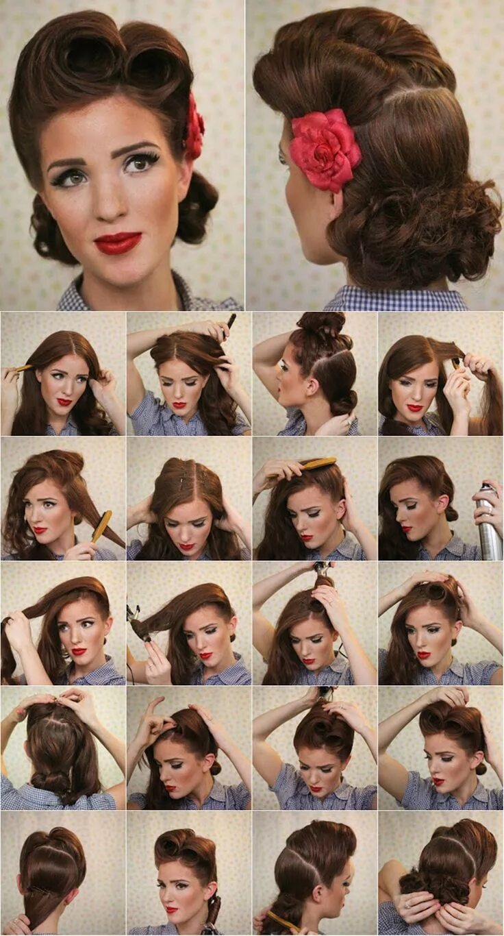 Прическа 40 х годов как сделать Pin-up Victory Rolls Acconciature pin up, Look pin up, Acconciature