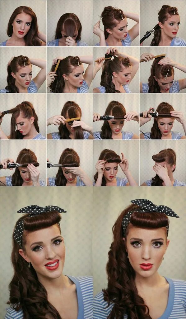 Прическа 50 годов своими руками imgur.com Retro hairstyles tutorial, Scarf hairstyles, Rockabilly hair