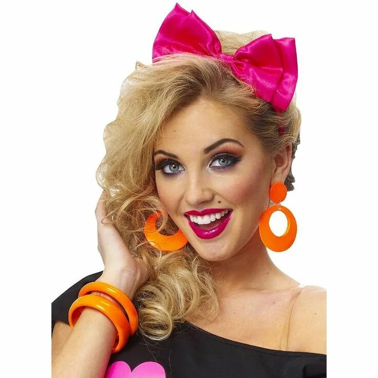 Прическа 90х женская для вечеринки Headband with Bow in Satin Hot Pink in 2019 80s party outfits, 80s halloween cos