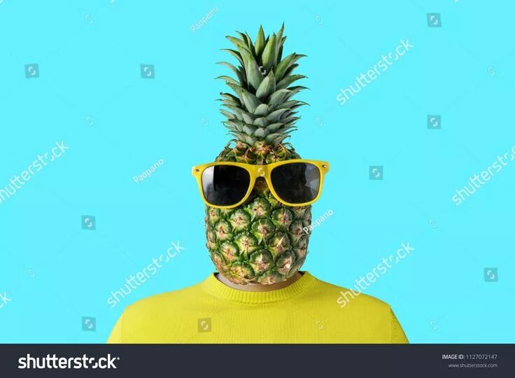 Прическа ананас мужская A man with a pineapple instead of head. Minimal summer concept. Collage art, Pho