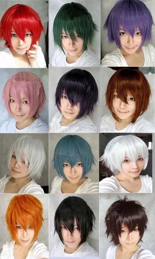 Прическа аниме на короткие волосы New 12 Colors Fashion Short Straight Wig Man Anime Hair Male Cosplay Hair Party 