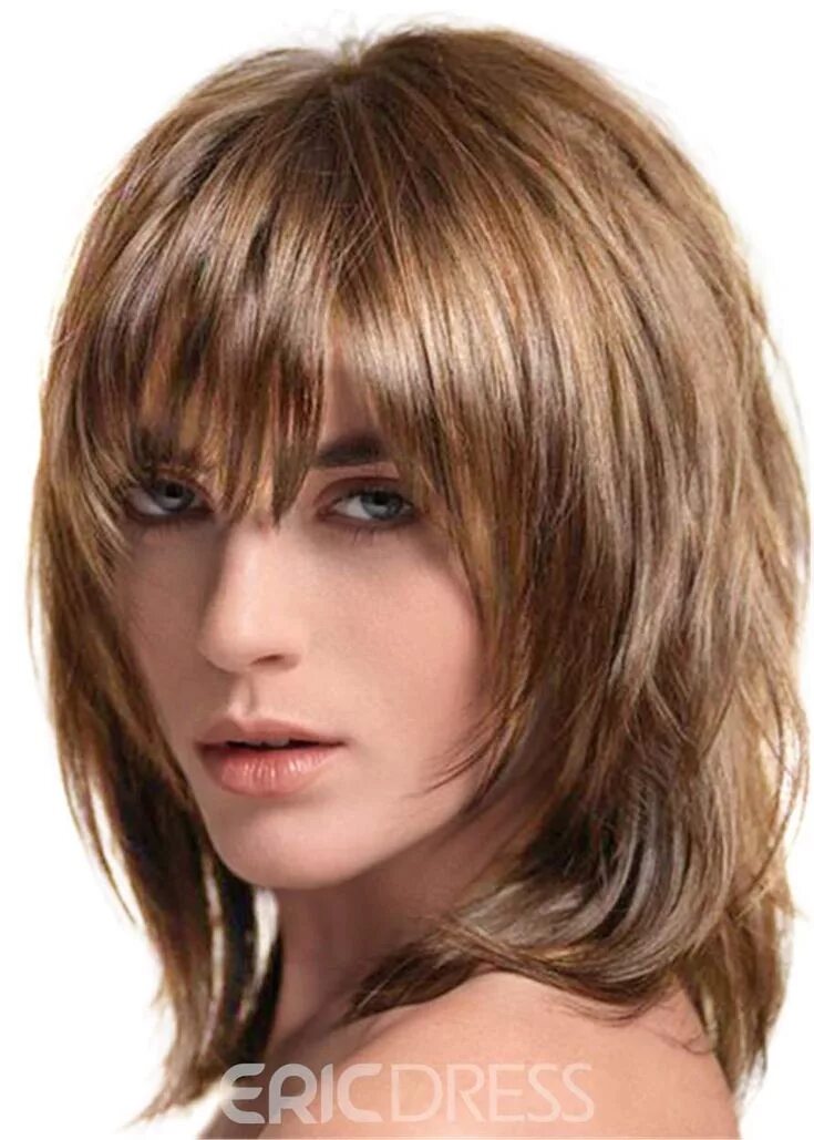 Прическа аврора фото Ericdress Layered Shag Hairstyle with Full Fringe Middle Length Synthetic Caples