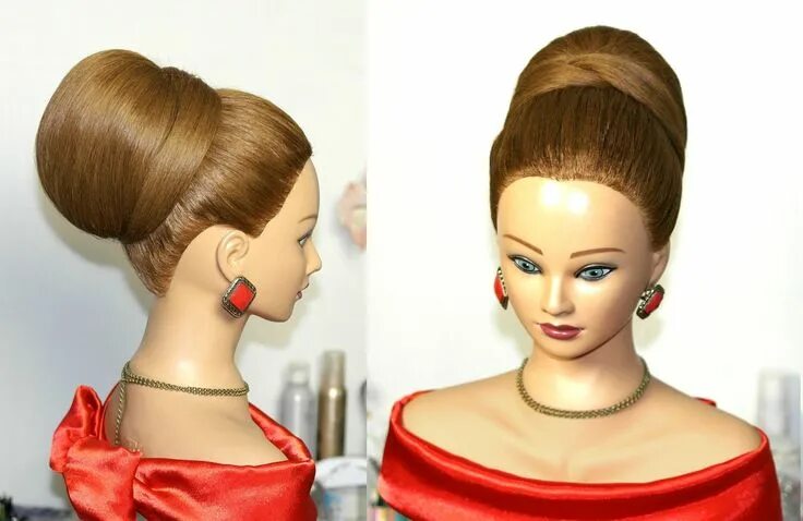 Прическа бабетта на средние волосы с бубликом Bun, hairstyles for long hair. Wedding prom updo. Прическа для длинных в... http