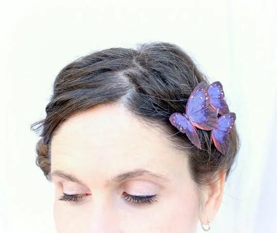 Прическа бабочки для девочки 3 dark purple handmade silk butterfly hair clips . in the starry sky . realistic