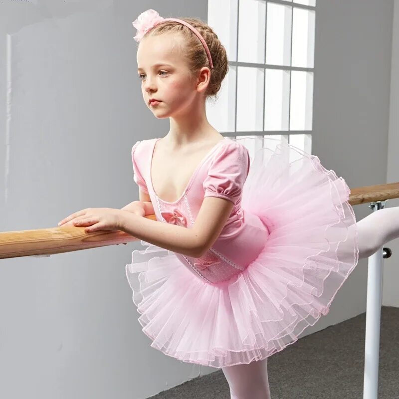 Прическа балерины для девочек Fashion Lovely Child Short Sleeves Cotton Ballet Leotards Tutu,Girls Ballerina D