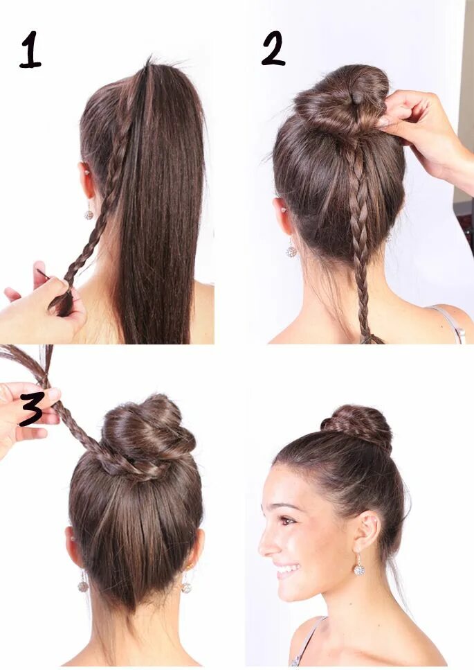 Прическа без резинки на средние волосы Ballerina bun with a braided twist! A Deb Shops Blog Ballet hair bun tutorials, 