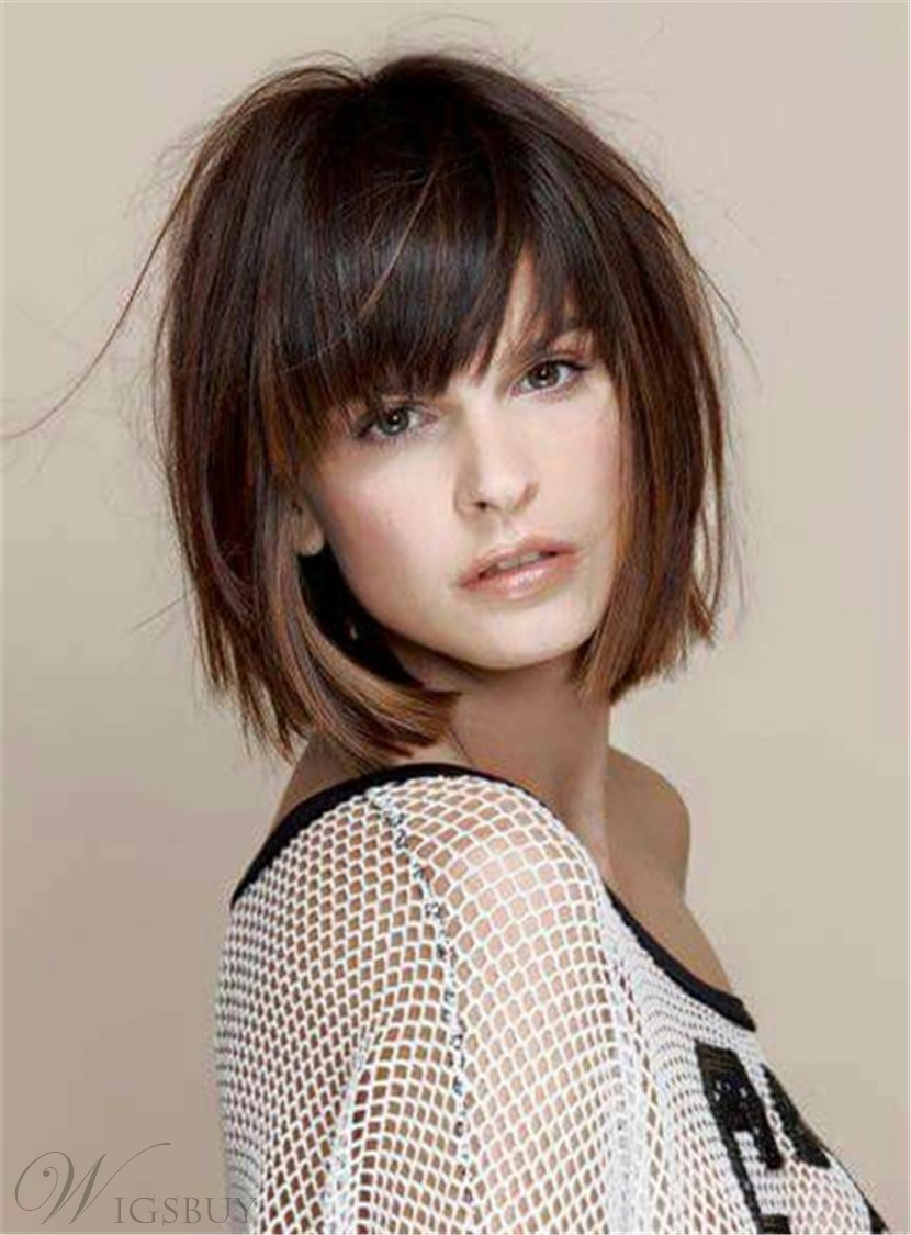 Прическа боб с челкой средние волосы Short Straight Bob With Bangs Human Hair Capless Wig 8 Inches: Wigsbuy.com Short