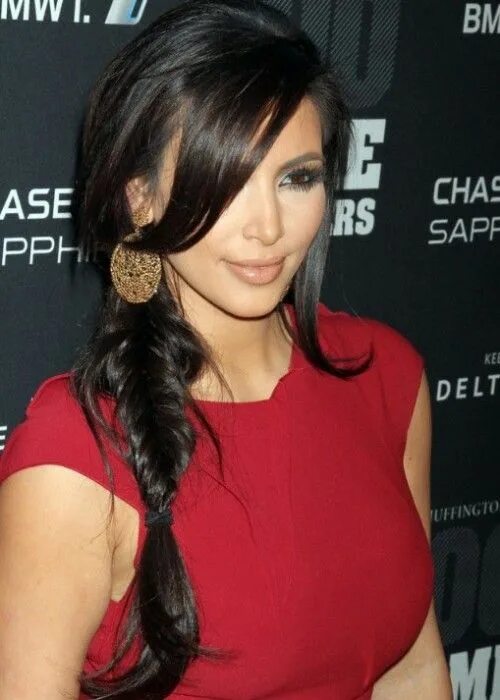 Прическа челка на бок длинные волосы Top 100 Braided Hairstyles 2014 herinterest.com Kim kardashian hair, Kardashian 