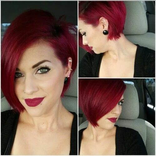 Прическа черно красная короткая Asymmetrical bob Short red hair, Burgundy hair, Red hair color