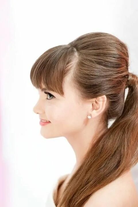 Прическа длинный хвост с челкой 15 Ways to Rock a Pony Tail on your Wedding Day Hairstyles with bangs, Fringe ha