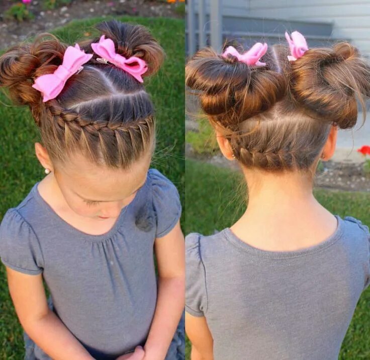 Прическа для девочек шишечки Peinados escolares Baby girl hairstyles, Baby hairstyles, Girl hairstyles