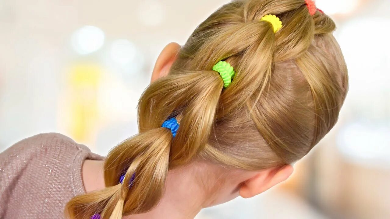 Прическа для девочки без плетения PULL THROUGH BRAID with BRIGHT ELASTICS Back to School hairstyle Little girls ha