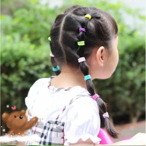 Прическа для девочки много резинок 100pcs Elastic Rope Girls Kids Hair Ties Ponytail Holder Head Band Hairbands eBa