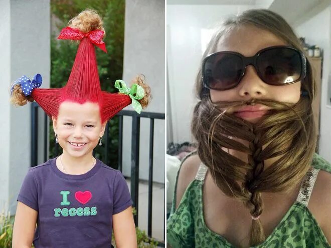 Прическа для девочки на 1 апреля The Best Hairdos From "Crazy Hair Day" at Schools Wacky hair days, Crazy hair da