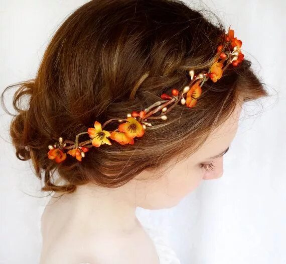 Прическа для девочки на праздник осени fall headband fall flower crown fall flower headband orange Осенняя свадьба, Акс