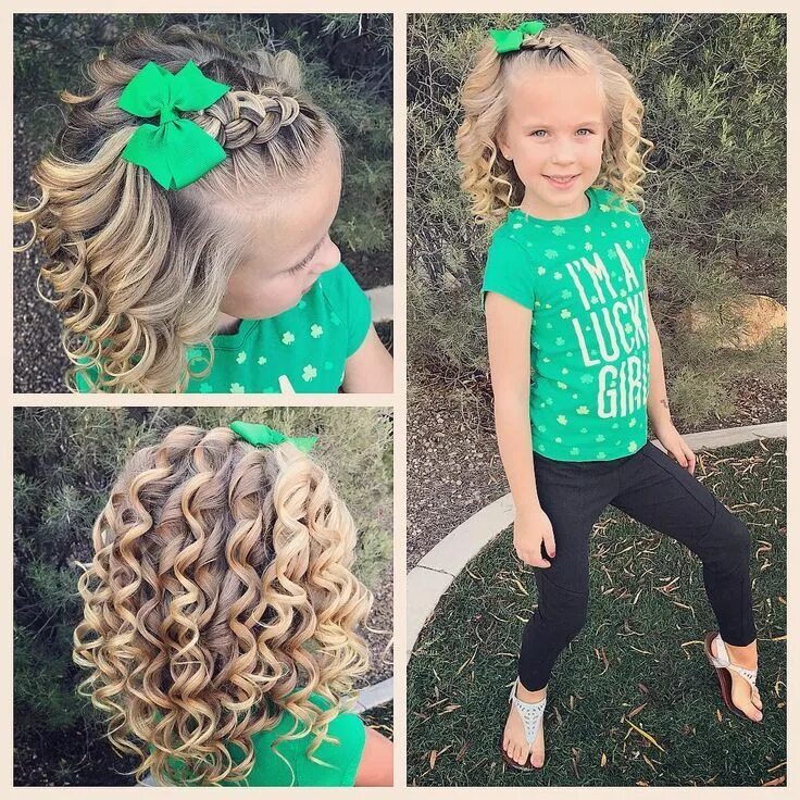 Прическа для девочки на средние волосы завиваются Curls, curls and more curls! it was Green Day at school yesterday and she didn’t