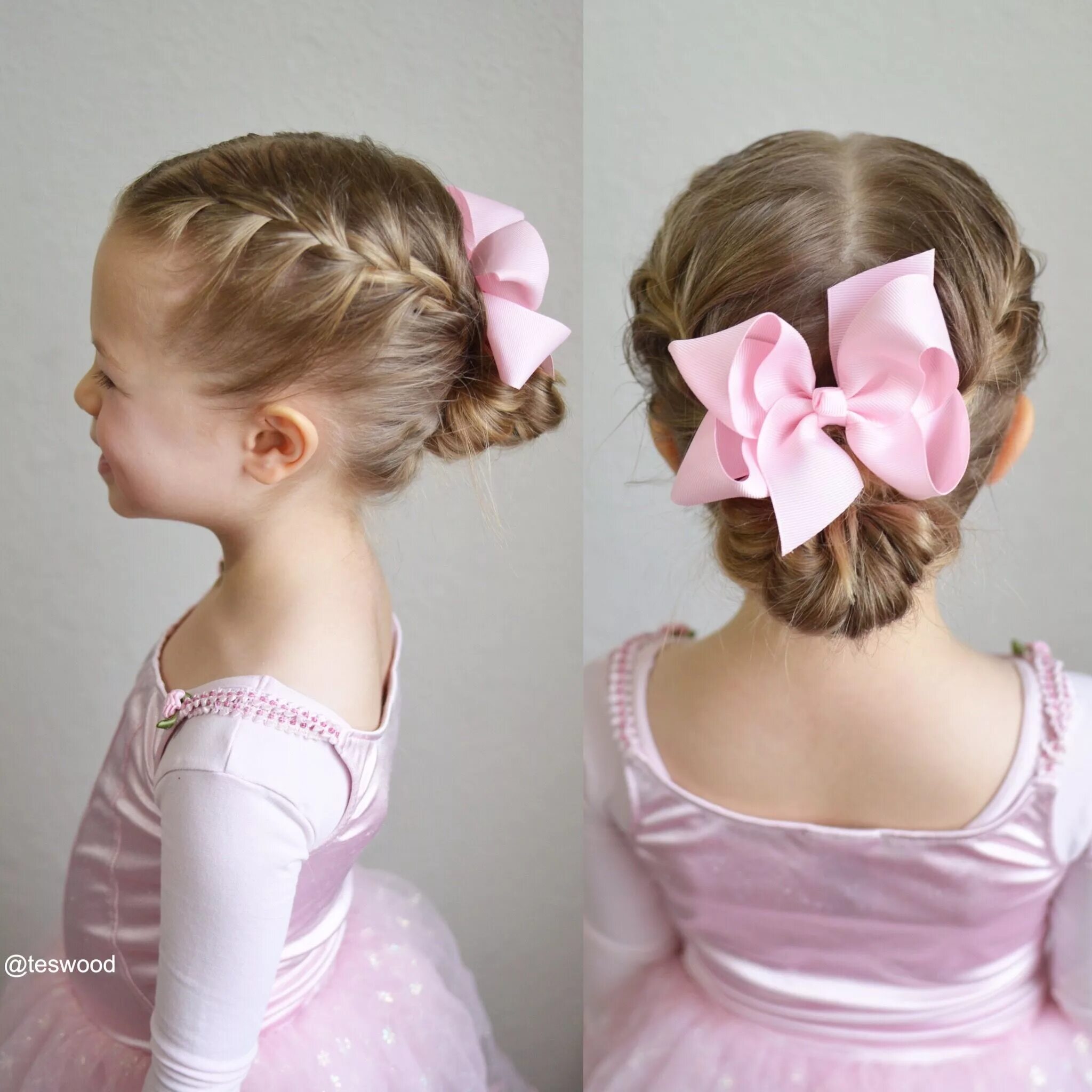 Прическа для девочки на утренник Double French braids into a messy bun. Perfect style for dance! Küçük kız saçı, 