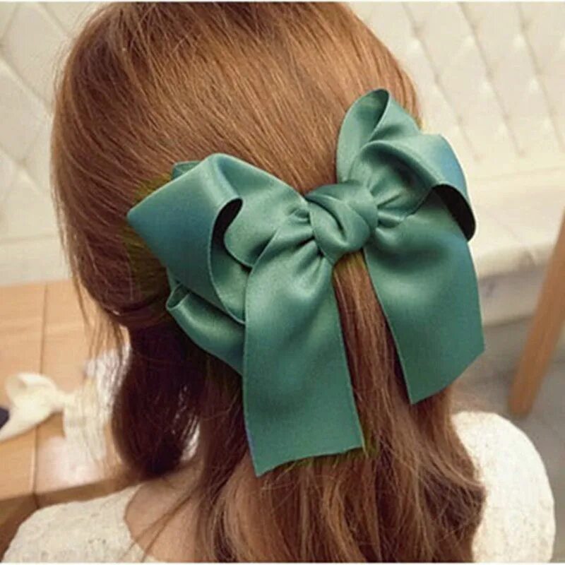 Прическа для девочки с бантом на заколке Hair Accessories Korean Women Multicolor Satin Ribbon Bow Hair Clip s Barrette P