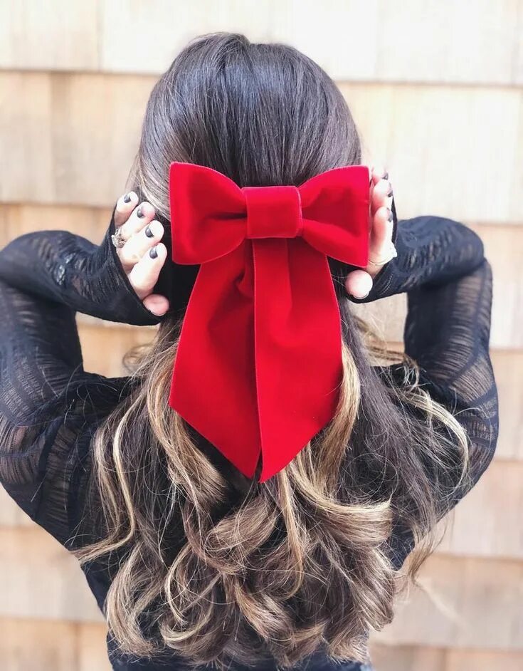 Прическа для девочки с бантом на заколке Red Velvet Hair Bow Barrette, Large Hair Bow, Christmas Hair Bow, Brigitte Hair 