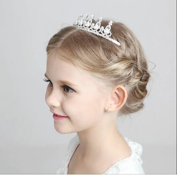 Прическа для девочки с диадемой Kids Girls Glitter Rhinestone Twinkle Princess Crown Tiara Headband Hair Band FL