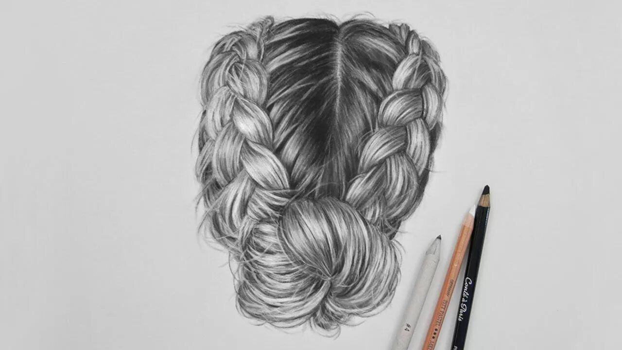 Прическа для девочки с карандашом Drawing realistic hair with charcoal and a white pastel pencil - YouTube