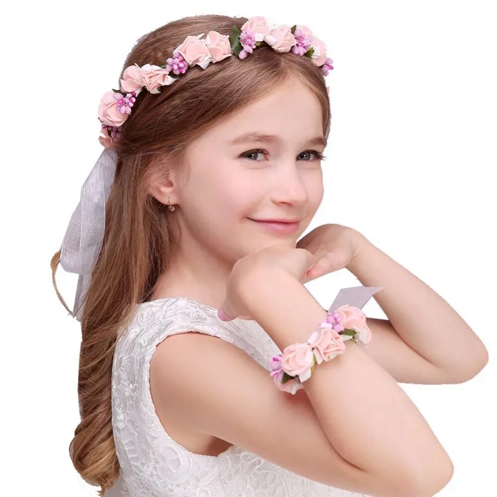 Прическа для девочки с ободком из цветов Fashion Female Bohemia Wreath Tiaras Hairband Pink Purple Flower Crown Headband 