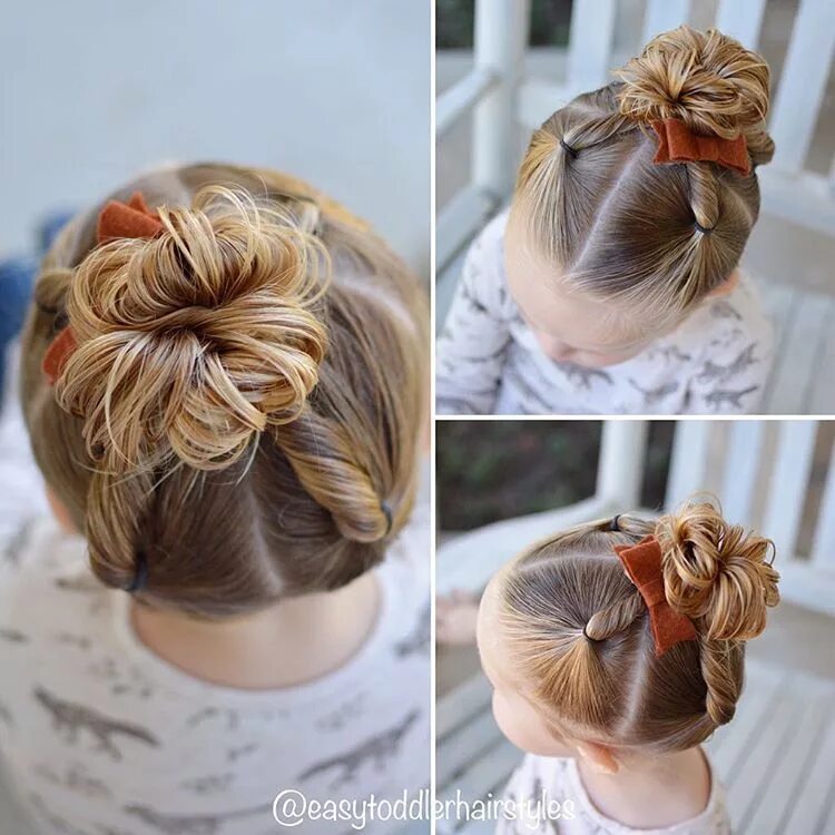 Прическа для девочки собранные волосы Cute and Easy Toddler Hairstyle: 4 Twists and a Messy Bun