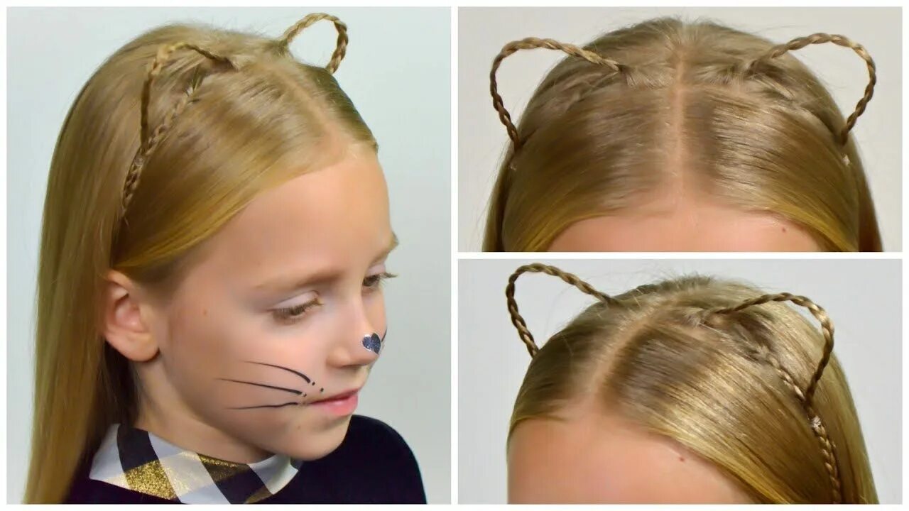 Прическа для девочки ушки из волос How To do Braided Kitty Ears Christmas/Halloween ideas Hairstyle Tutorials by Li