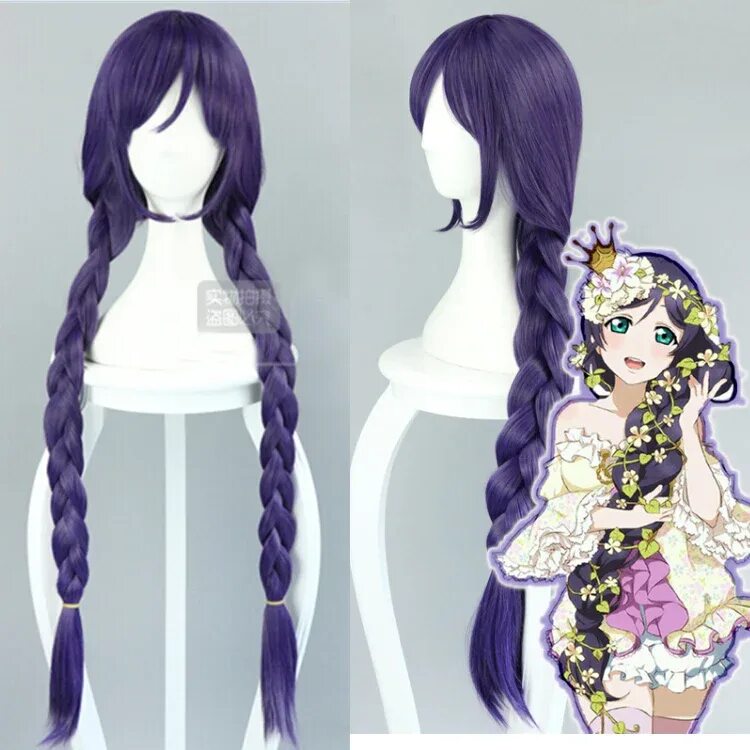 Прическа для девочки в стиле аниме Love Live! LoveLive! Nozomi Tojo Cosplay Wigs Long Straight Braid Purple Hair Po