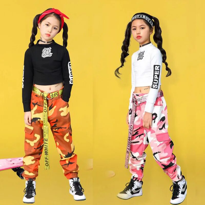 Прическа для хип хопа для девочек Kid Hip Hop Clothing Coat Camouflage Jogger Pants For Girls Jazz Dance Wear Cost