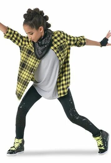 Прическа для хип хопа для девочек Plaid Shirt, Tank and Sequin Leggings Weissman ® Hip hop outfits, Dance outfits,