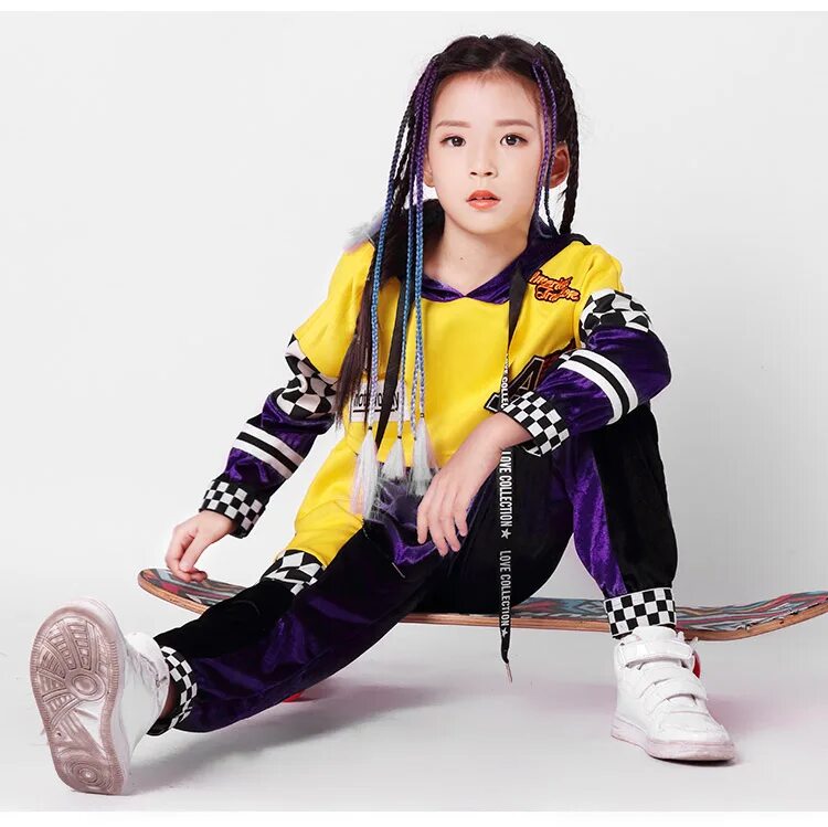 Прическа для хип хопа для девочек New girls hip hop set children hiphop long sleeved hip hop dance clothes girls j