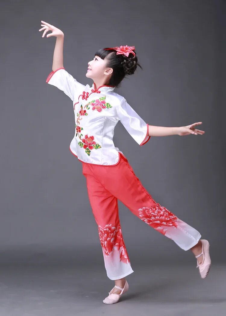 Прическа для китайского танца девочка New Design Children Chinese National Dance Costume Girl Yangko Dance Costume Chi