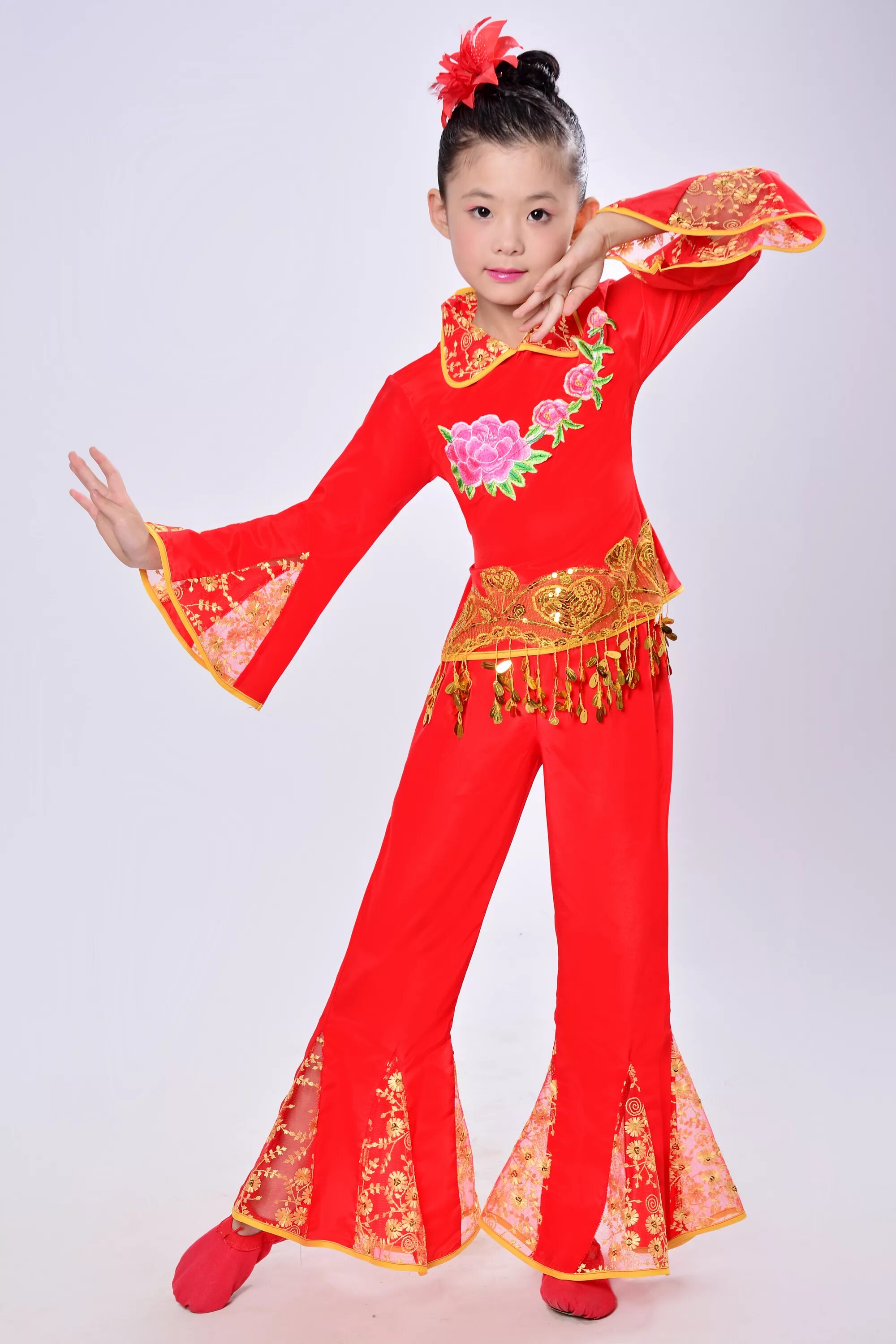 Прическа для китайского танца девочка Chinese Folk Dance Children Guzheng Performance Clothing Girls Oriental Dancewea