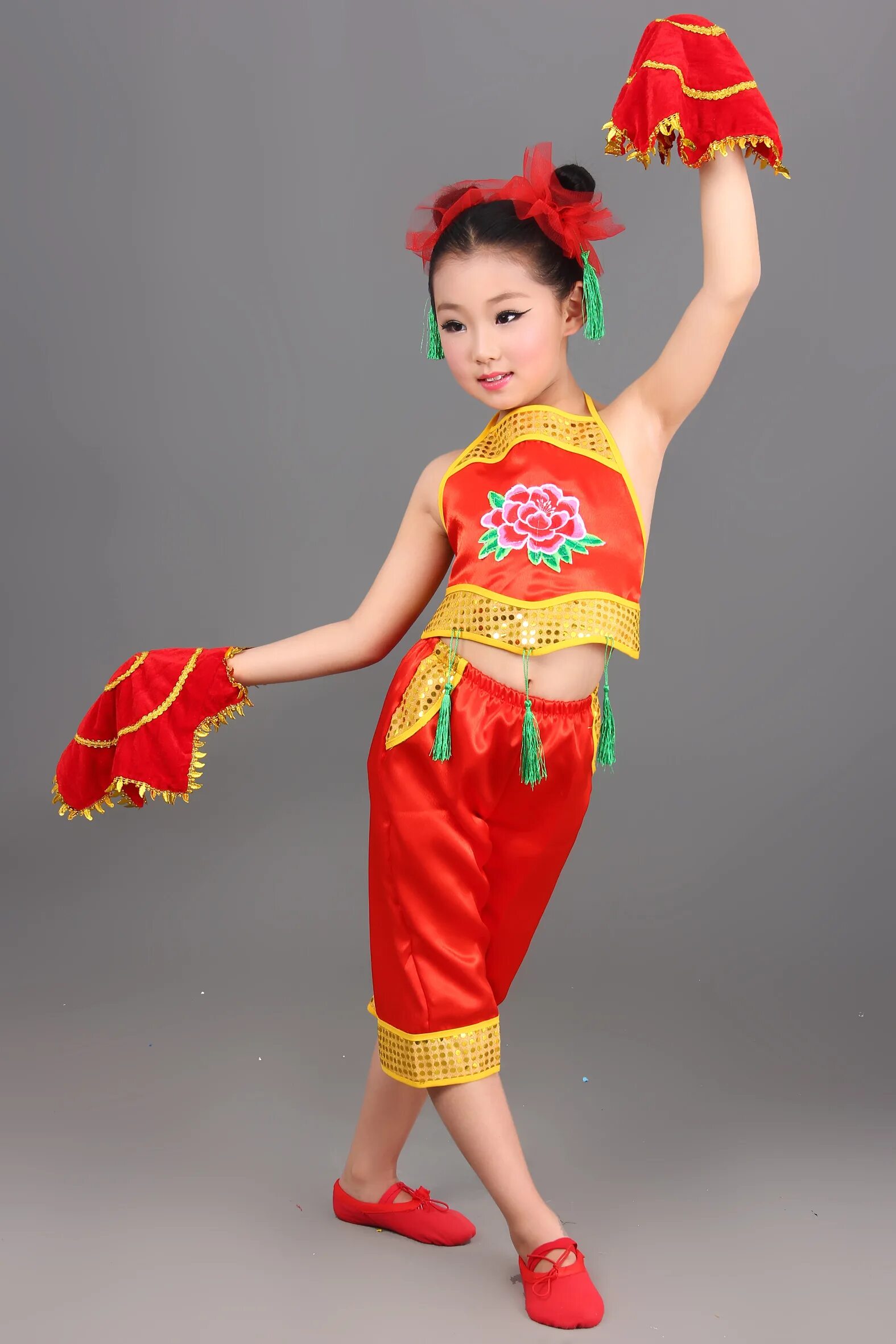 Прическа для китайского танца девочка Children Performances Clothing Girls Chinese Folk Dance Yangko Dance Costumes Ch