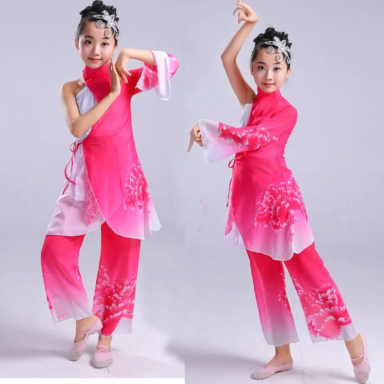 Прическа для китайского танца девочка Child Classical Chinese Folk Dance Costumes Yangko Dance Clothing For Stage Girl