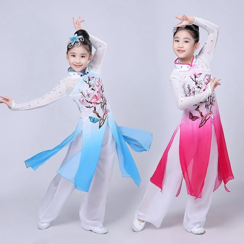 Прическа для китайского танца девочка Chinese costume hanfu new children's classical stage costumes umbrella dance eth