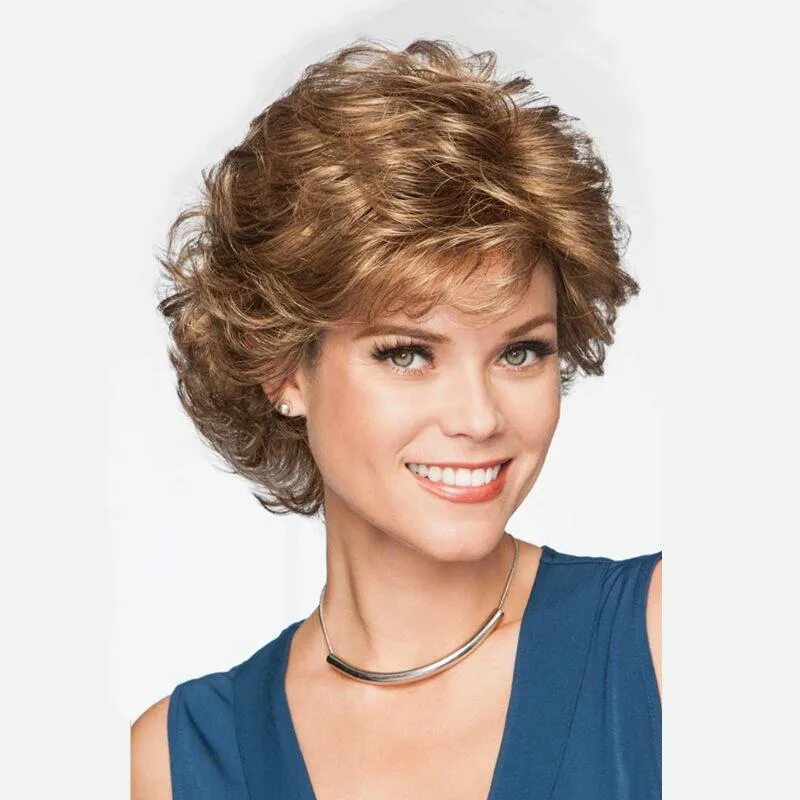 Прическа для непослушных волос для женщин Wig Short Hair Blond Hair Wig Headgear High Temperature Silk Short Curly Hair Mi