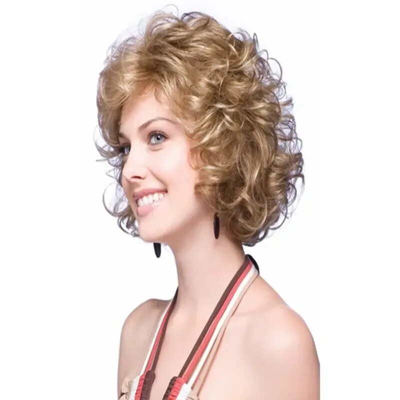 Прическа для непослушных волос для женщин European and American white wig fluffy curly hair short hair female face golden 