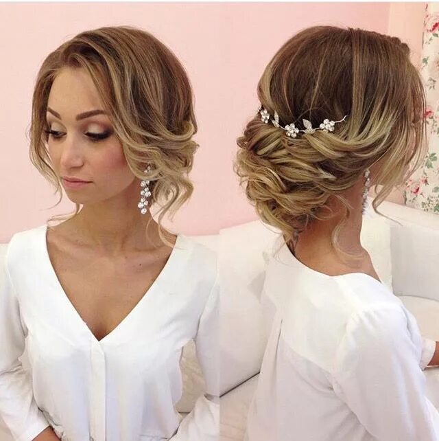 Прическа для подружки на средние волосы Soft loose updo, draped updo, wedding hairstyles, wedding updo Long hair styles,