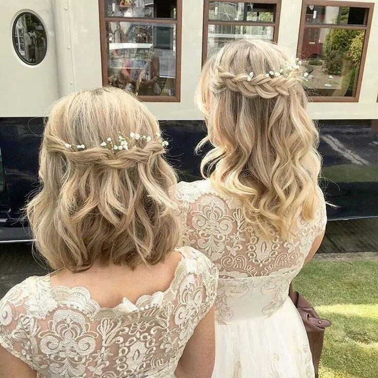 Прическа для подружки на средние волосы Short wedding hair, Long hair styles, Bride hairstyles