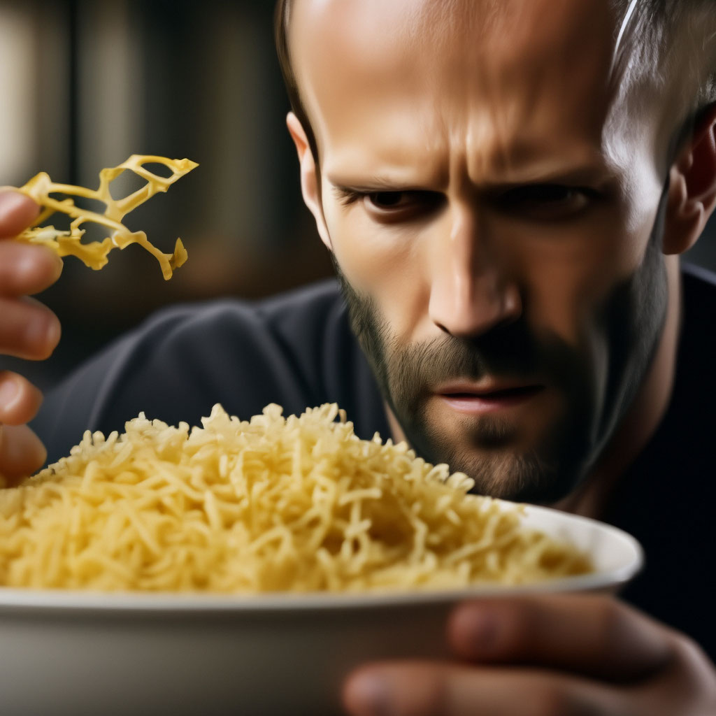 Прическа доширак мужская "Statham and doshik Jason Statham eats." - image created in Shedevrum