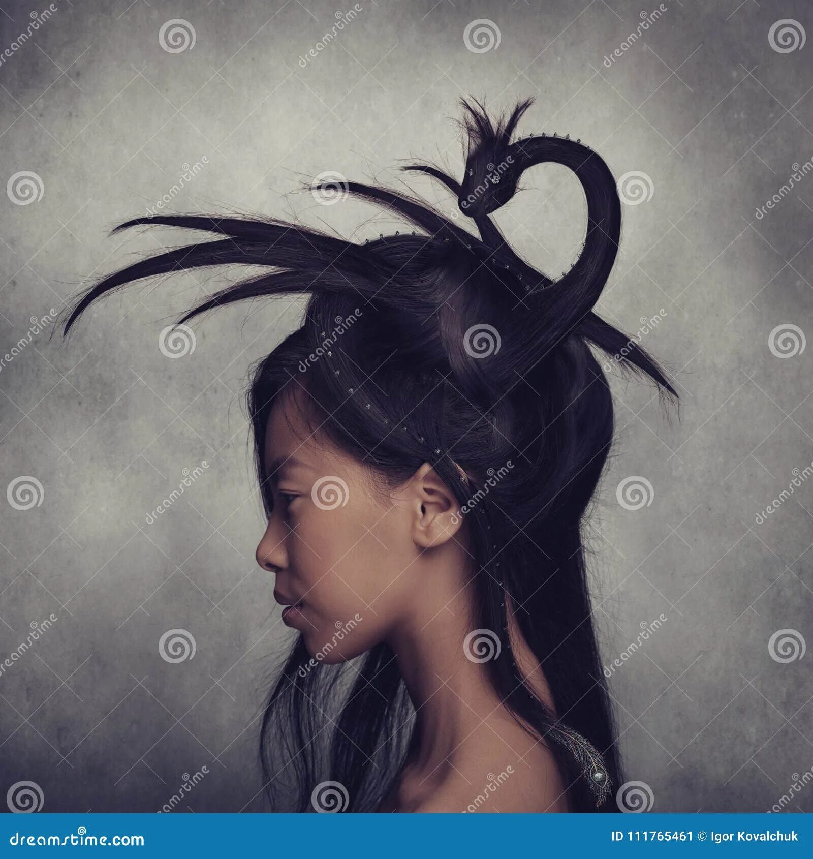 Прическа дракон для девочки Girl with Creative Dragon Hairstyle Stock Image - Image of female, fashion: 1117