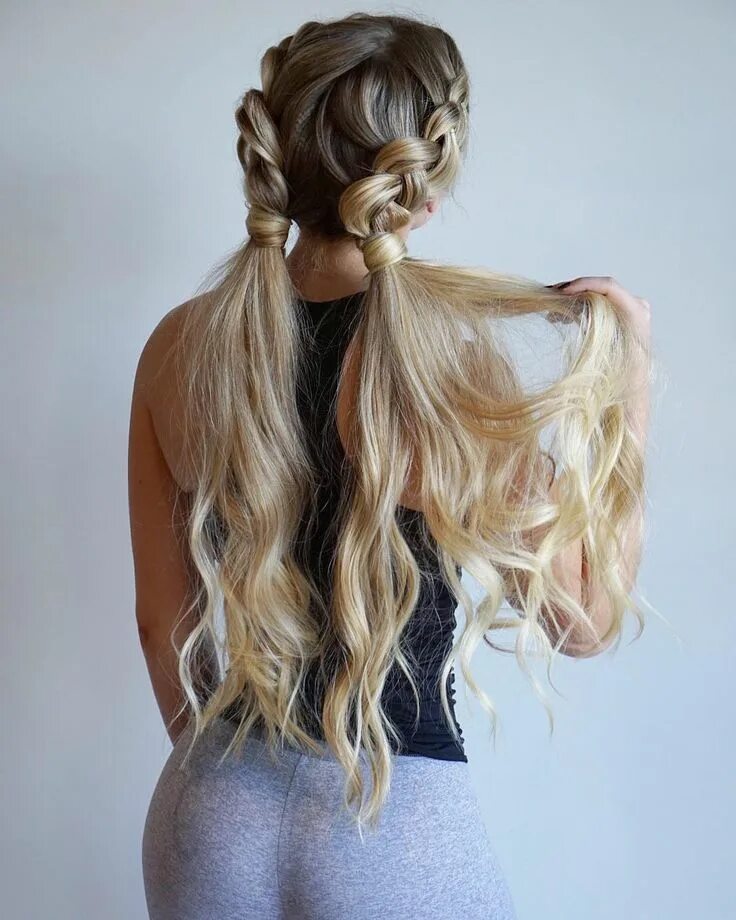 Прическа два хвоста на длинные волосы Dutch Braids into Pigtails with Curls Trending hairstyles, Short hair styles, Br