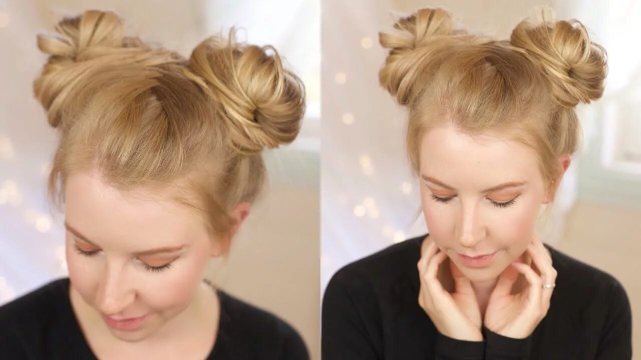 Прическа два пучка по бокам для девочек French Fishtail + Space Buns - YouTube