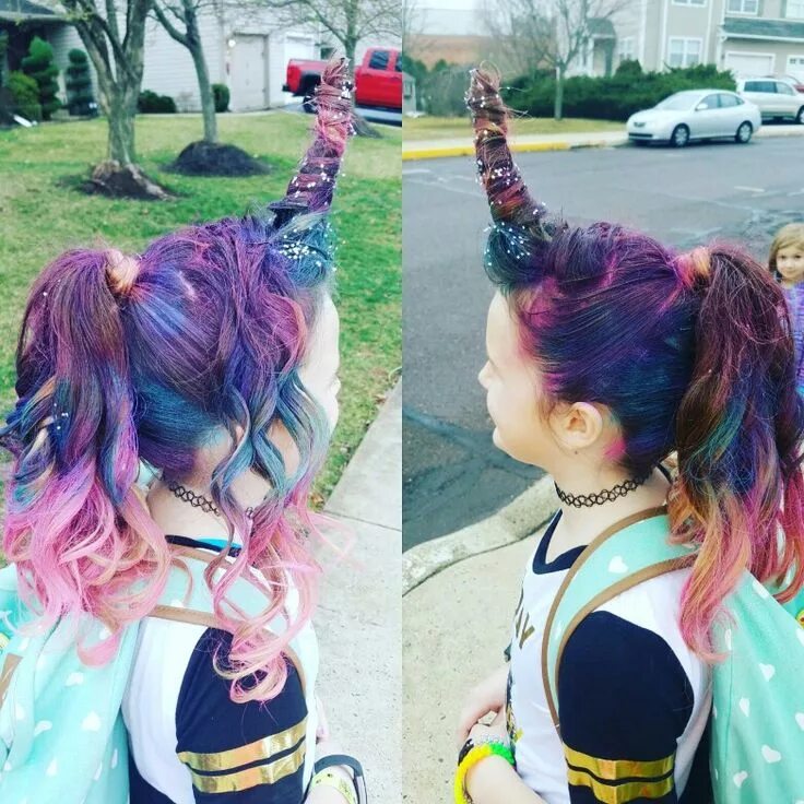 Прическа единорога для девочки CRAZY HAIR DAY! UNICORN HAIR! Kısa saç stilleri, Saç örgüleri, Bob saç modelleri