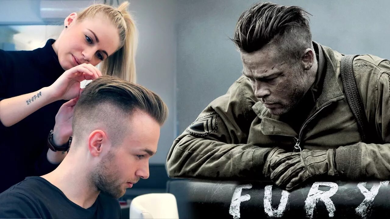 Прическа фильм Brad Pitt Hair from FURY - Professional Guide - Men's Undercut - YouTube